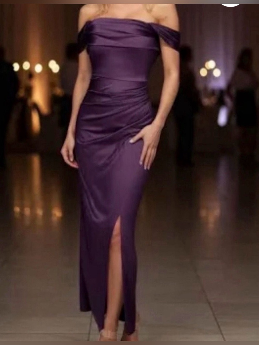 popilush On/Off-Shoulder Purple dress new size large, w/ shapewear incorporated
